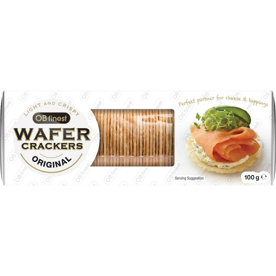 Crispy Ob Finest Original Wafers, perfect for entertaining and pairing with cheeses, dips, and spreads.