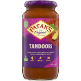 Patak's Tandoori Simmer Sauce in a jar, featuring a mildly spicy curry blend for easy, authentic Indian meals.