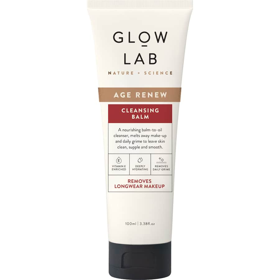 Glow Lab Age Renew Facial Cleanser Balm, a vegan cleansing balm that hydrates, rejuvenates, and removes impurities for youthful skin.