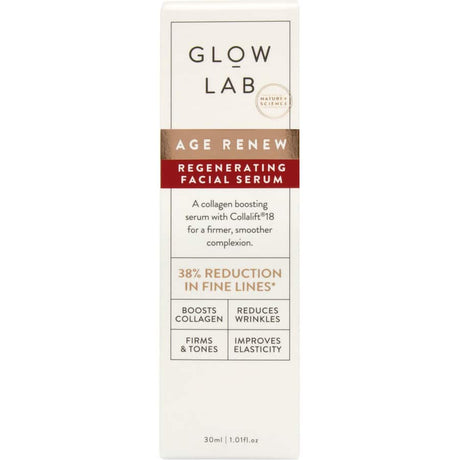 Glow Lab Age Renew Facial Serum featuring collagen-boosting ingredients for firmer, smoother, and youthful skin.