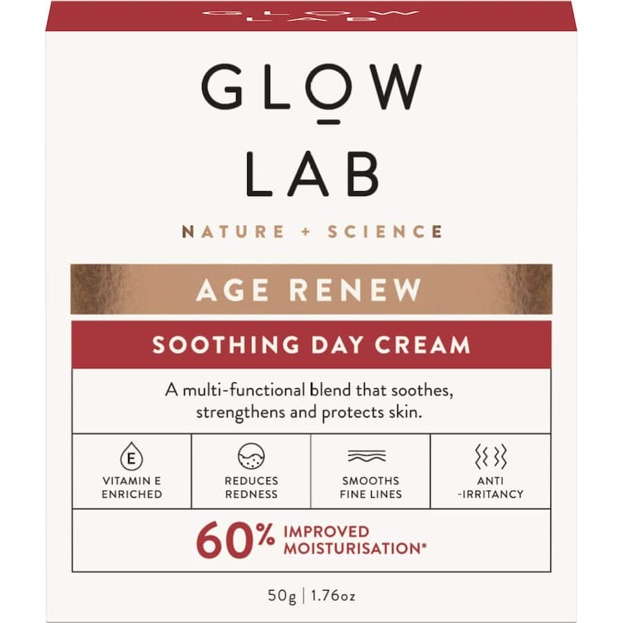 Glow Lab Age Renew Day Cream Soothing, a revitalizing moisturizer that calms, hydrates, and protects against aging and pollution.