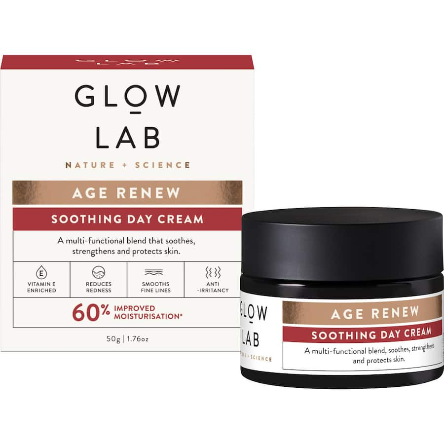 Glow Lab Age Renew Day Cream Soothing: Revitalizing moisturizer with anti-aging ingredients, botanical extracts, and deep hydration.