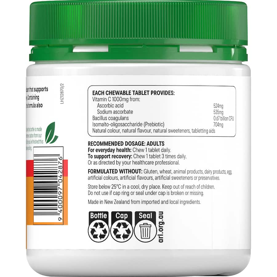 Healtheries Vitamin C with Probiotics 1000mg capsules for immune support and gut health, made from natural ingredients.