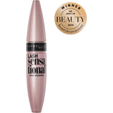 High-impact Maybelline Lash Sensational Mascara in Blackest Black for dramatic, voluminous lashes with a unique fanning brush.