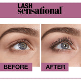 Maybelline Lash Sensational Mascara in Blackest Black: volumizing formula, fanning brush for defined, dramatic lashes.