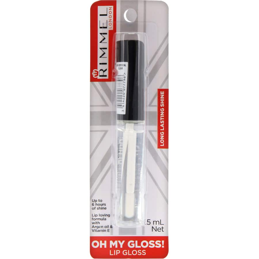 Rimmel Oh My Gloss in Crystal Clear: a nourishing lip gloss for vibrant color, shine, and comfort lasting up to 6 hours.