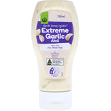 Woolworths Aioli Extreme Garlic: creamy garlic condiment made with real garlic puree, perfect for enhancing various dishes.