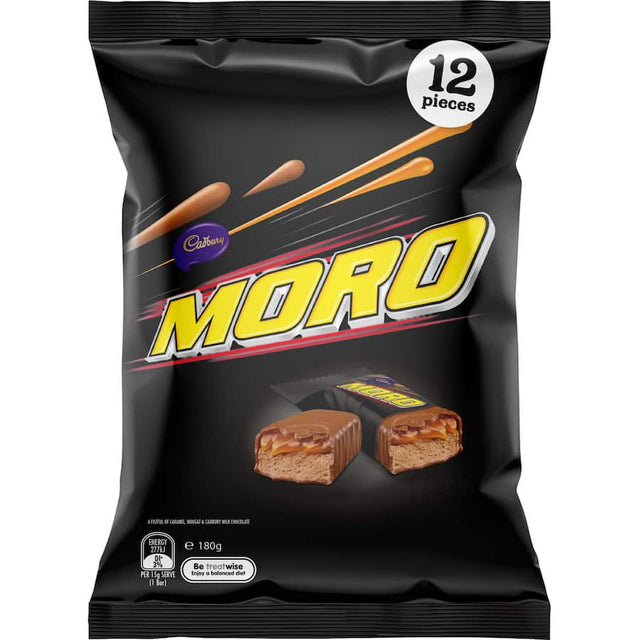 Cadbury Chocolate Sharepack Moro featuring rich chocolate bars with chewy nougat and crunchy caramel, perfect for sharing.