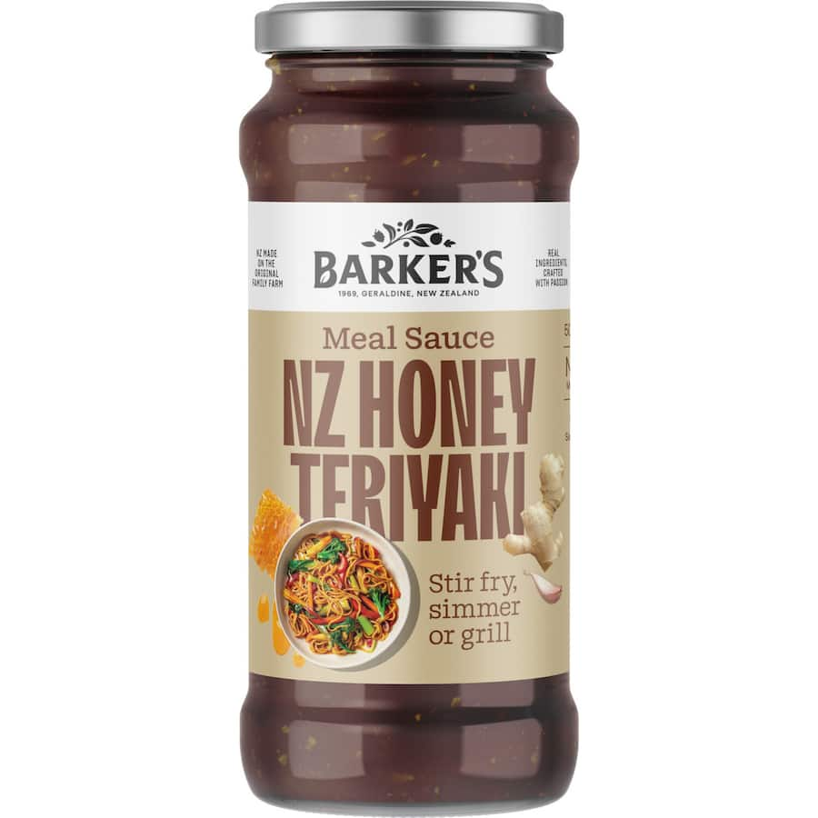 Barkers Meal Base NZ Honey Teriyaki with Sake: versatile gourmet sauce for easy, flavorful home cooking and meal prep.