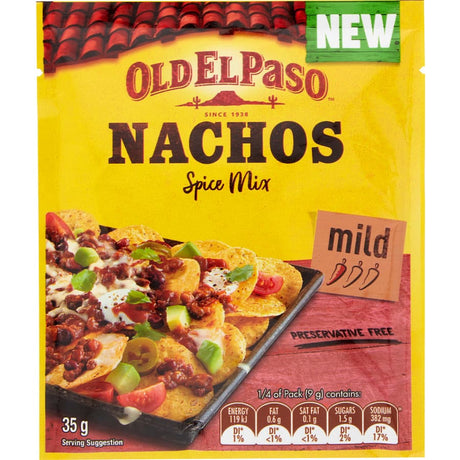 Old El Paso Nacho Seasoning Spice Mix, a flavorful blend for nachos, tacos, and quesadillas, perfect for easy Mexican meals.