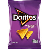 Doritos Sweet Thai Chilli corn chips, offering a spicy-sweet flavor and crunchy texture, perfect for snacking anytime.