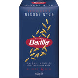 Barilla Pasta Risoni No. 26, rice-shaped pasta perfect for soups, salads, and risottos, ensuring a delicious 'al dente' texture.