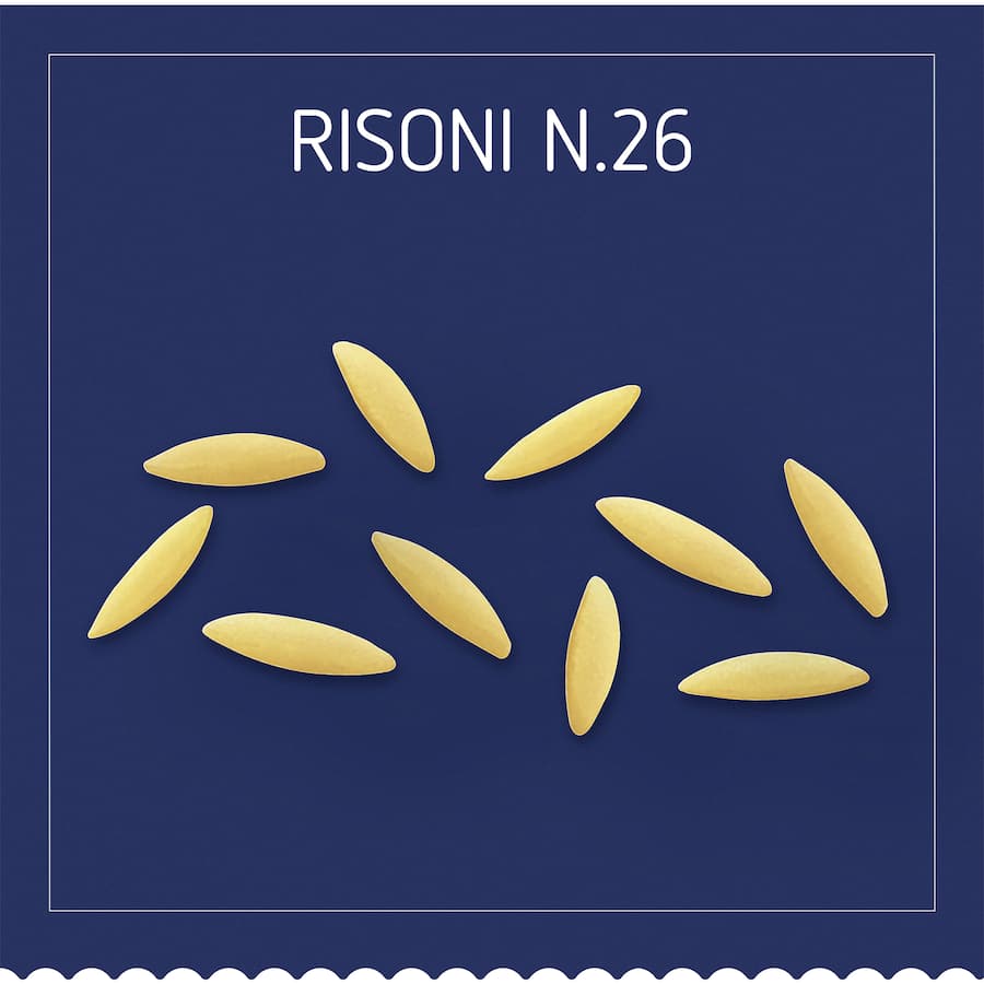 Barilla Pasta Risoni No. 26, versatile rice-shaped pasta perfect for soups, salads, and risottos with a delightful 'al dente' texture.