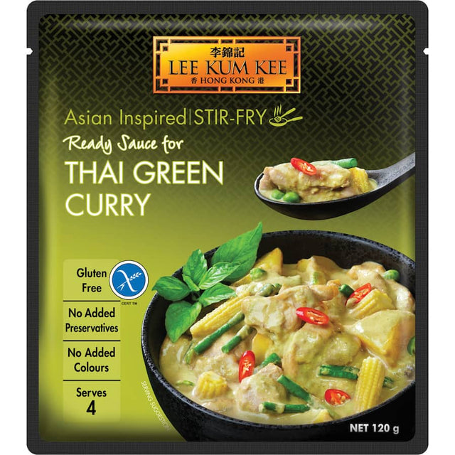 Lee Kum Kee Simmer Sauce Thai Green Curry, featuring aromatic lemongrass and coconut for a quick, flavorful meal.