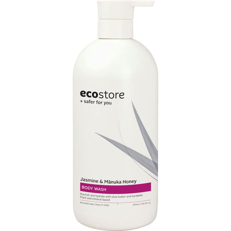 Ecostore Body Wash with jasmine and manuka honey, nourishing and cleansing for soft, hydrated skin in eco-friendly packaging.