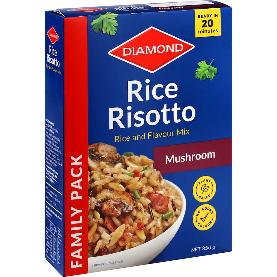 Mushroom rice risotto with premium rice and risone pasta, easy to prepare for a gourmet meal in just 20 minutes.
