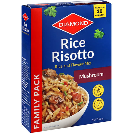 Mushroom rice risotto with premium rice and risone pasta, easy to prepare for a gourmet meal in just 20 minutes.