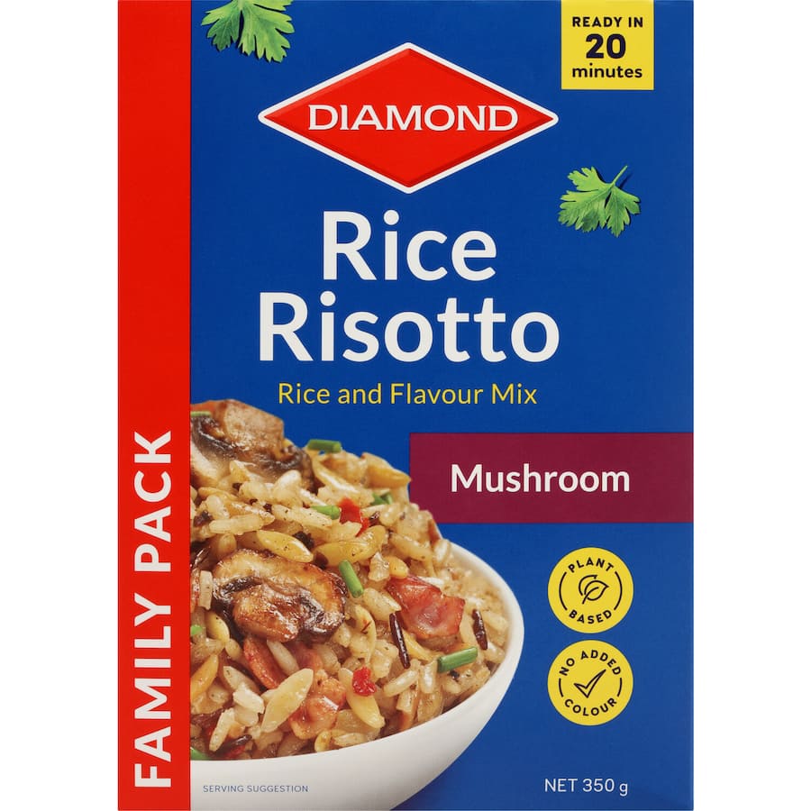 Delicious Diamond Rice Risotto Mushroom featuring premium rice and pasta, ready in 20 minutes for a gourmet meal.