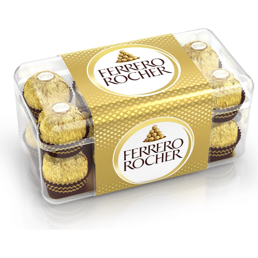 Ferrero Rocher Chocolate Box featuring hazelnut-filled chocolates in elegant packaging, perfect for gifting and celebrations.