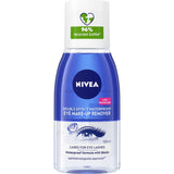 NIVEA Eye Make Up Remover Double Effect, a bi-phase formula with Cornflower Extract for gentle, effective makeup removal.