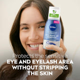 NIVEA Double Effect Eye Make Up Remover gently dissolves stubborn makeup, enriched with Cornflower Extract for soothing care.