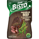 Bisto Ready Gravy Chargrilled Beef & Merlot in a microwave-safe pouch, providing rich flavor for meat dishes in under a minute.