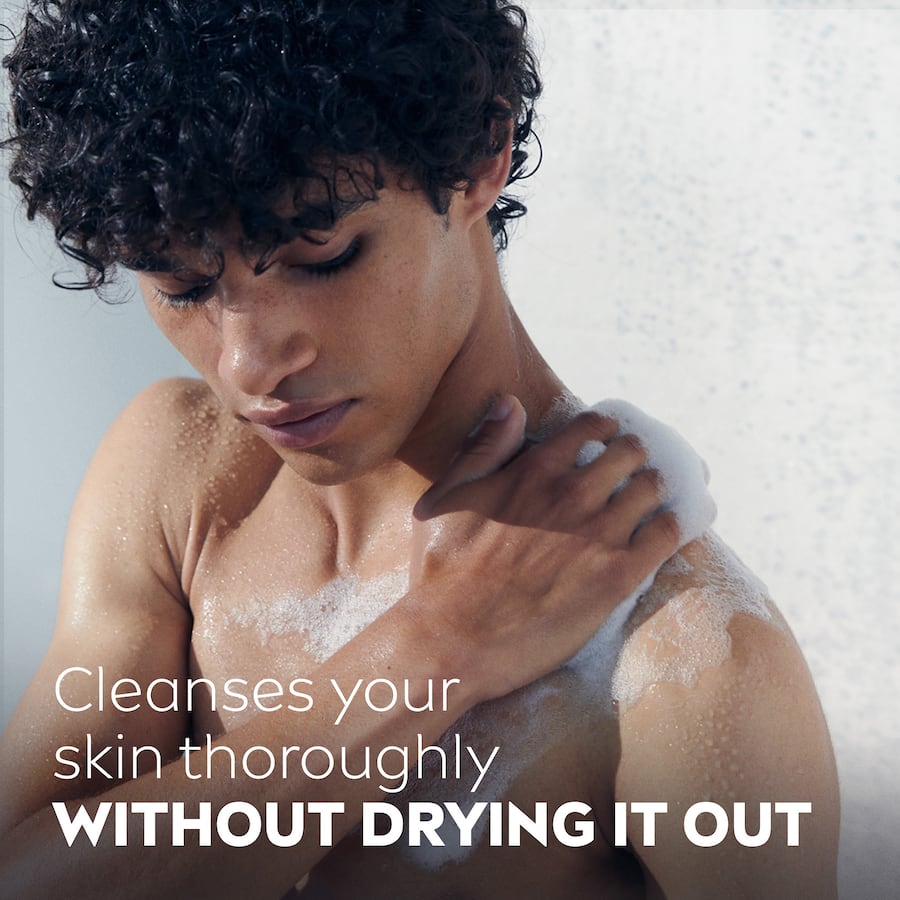 NIVEA MEN Shower Gel Active Clean features Active Charcoal for deep cleansing of skin, face, and hair, with a refreshing masculine scent.