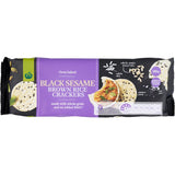 Oven-baked rice crackers made with brown rice and black sesame, perfect for healthy snacking and dips.