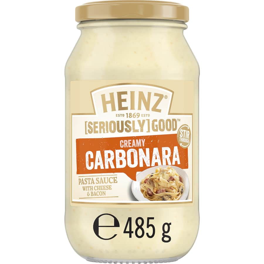 Heinz [Seriously] Good Pasta Sauce Carbonara designed for creamy, rich pasta dishes made with eggs, cream, and cheese.