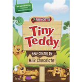 Arnotts Tiny Teddy Biscuits: cute teddy-shaped cookies half-coated in rich chocolate, perfect for sharing and snacking.