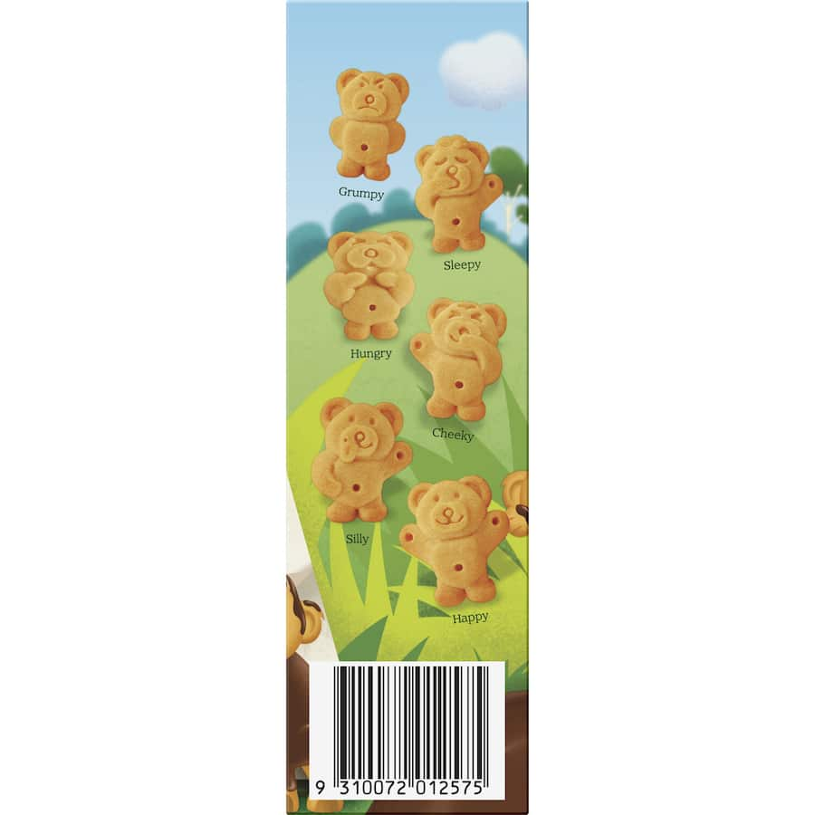 Chocolate-coated teddy-shaped biscuits from Arnotts, perfect for snacks, lunches, and sharing with family and friends.