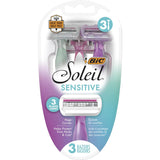 BIC Soleil Sensitive Disposable Razors with Comfort Shield, 3 flexible blades, and aloe vera strip for a smooth, gentle shave.