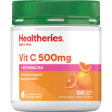 Healtheries Vitamin C with Echinacea 500mg capsules for immune support and antioxidant benefits, ideal for daily wellness.