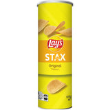 Lays Stax Potato Chips Original in a resealable container, offering stackable crunch and classic potato flavor for all occasions.