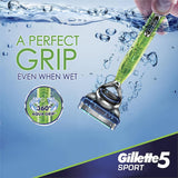Gillette 5 Razor Blades Sport with five anti-friction blades for a close, comfortable shave, ideal for sensitive skin.