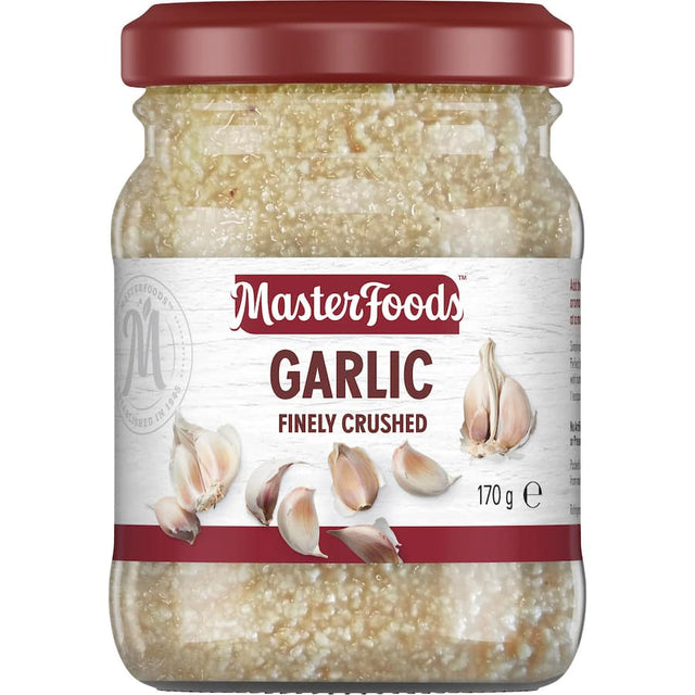 Masterfoods Garlic Finely Crushed, a convenient and flavorful garlic addition for stir-fries, sauces, and marinades.