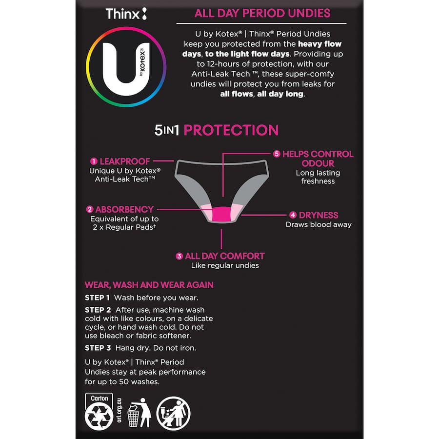 U By Kotex Period Undies in bikini style, offering 12 hours of leak-proof protection and comfort for all flow days.