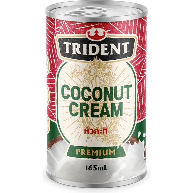 Thick and creamy Trident Coconut Cream, perfect for curries, desserts, and vegan recipes, capturing the essence of tropical flavor.