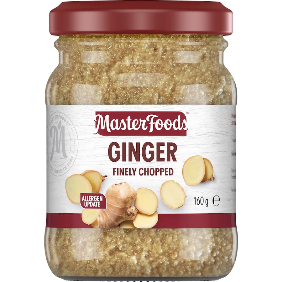 Masterfoods Ginger Freshly Chopped: Convenient, ready-to-use ginger for enhancing dishes with sweet and spicy flavor.