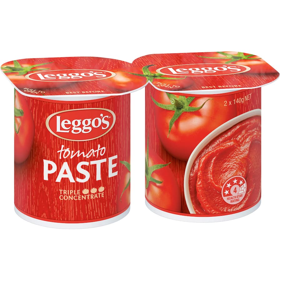 Leggo's Tomato Paste, a triple concentrated blend for rich flavor in sauces and dishes, without preservatives or artificial additives.