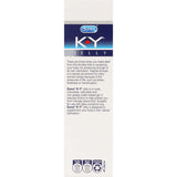 Clear, water-based Durex KY Jelly lubricant for relief from vaginal dryness, safe for use with latex condoms.