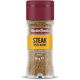 Masterfoods Steak Seasoning in a glass shaker, featuring savory spices like pepper and paprika for grilling meats and vegetables.