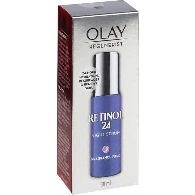 Olay Regenerist Retinol24 Night Serum: Hydrating retinol and niacinamide serum for plumper, youthful skin overnight.