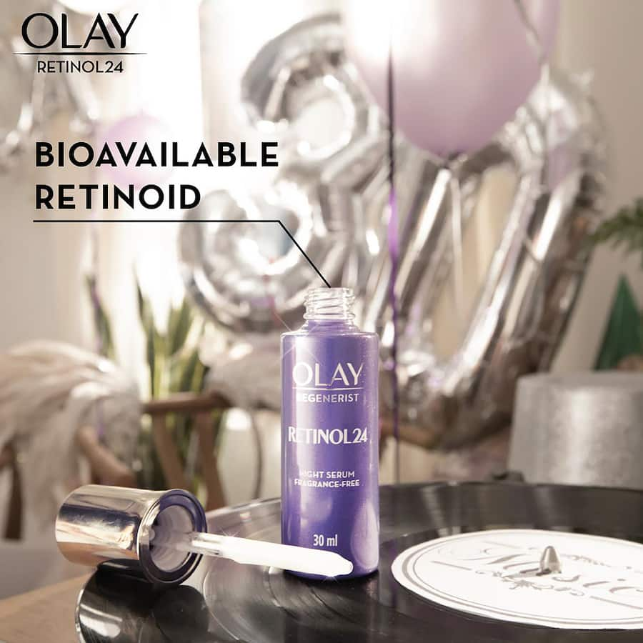 Olay Regenerist Retinol24 Night Face Serum, moisturizing retinol serum for youthful, plump skin with 24-hour hydration.