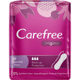 Carefree Panty Liners Shower Fresh featuring a body-contoured shape and cottony soft cover for all-day comfort and freshness.