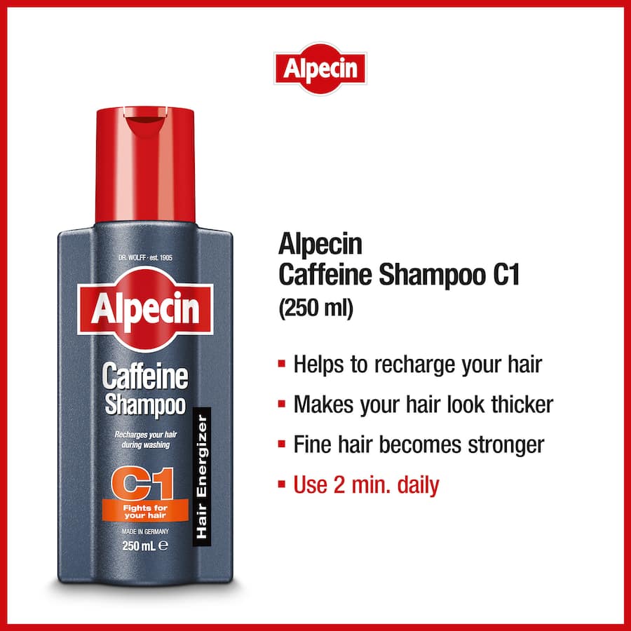 Alpecin Shampoo Caffeine: invigorating shampoo that promotes hair growth with caffeine, improving hair structure and grip.