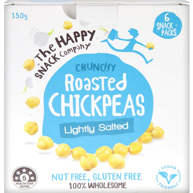 Crunchy roasted chickpeas in a 150g bag, lightly salted, vegan, gluten-free, packed with protein and fiber for healthy snacking.