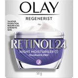 Olay Regenerist Retinol24 Night Cream: Anti-aging moisturizer for 24-hour hydration, reducing fine lines and promoting youthful skin.