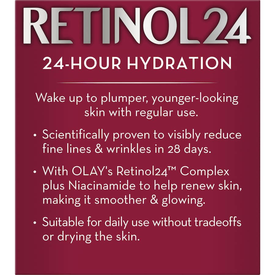 Olay Regenerist Retinol24 Night Face Cream, a moisturizing anti-aging treatment for plumper, youthful skin overnight.