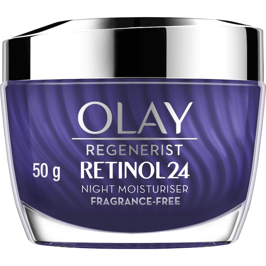 Olay Regenerist Retinol24 Night Face Cream, a hydrating anti-aging moisturizer for smoother, youthful skin overnight.